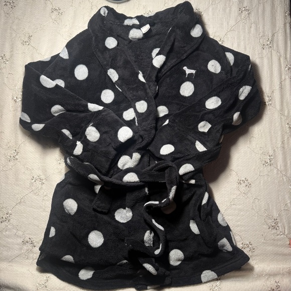 PINK Victoria's Secret Other - vintage 2010s victoria’s secret PINK black + white polka‑dot fleece robe – m/l